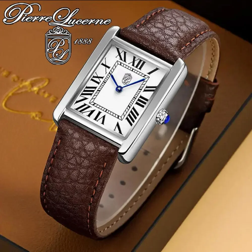 Swiss Tank Style Mens Watch Pierre Lucerne Brown‎ Band